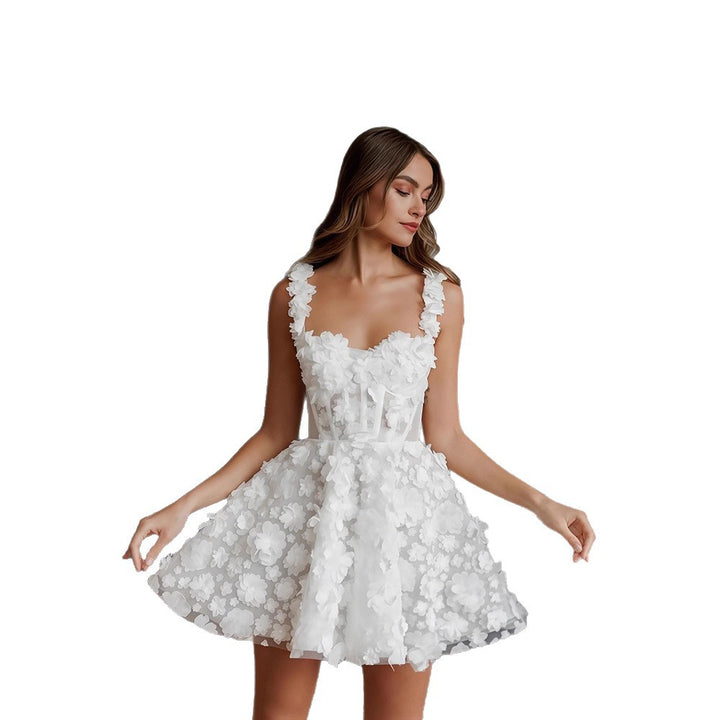 Damen Elegantes Maxikleid mit floralen Applikationen und transparenten Ärmeln Drune