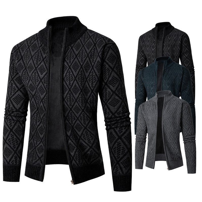 Herren Strickjacke mit rautenförmigem Design und hohem Kragen Drune