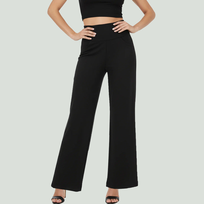 Damen Weit geschnittene Planzenhose mit hohem Bund und elastischem Taillenband Drune