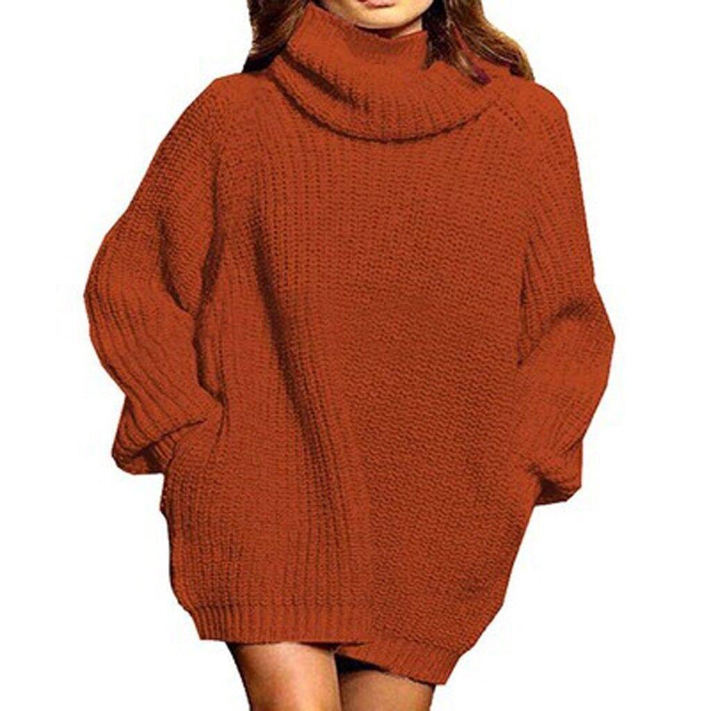 Damen Grobstrick Pulloverkleid mit hohem Kragen und lässigem Schnitt Drune