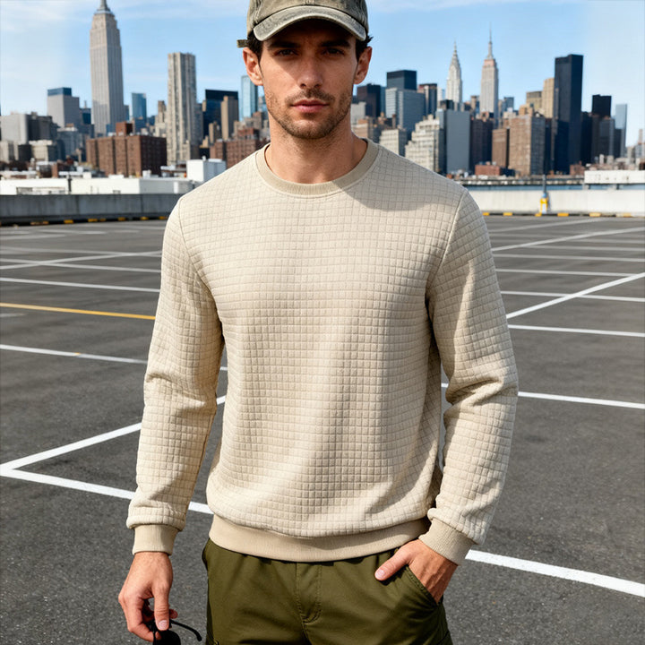 Herren nan strukturiertes Quadrat-Stepppullover mit Rundhals und elastischen Bündchen Drune