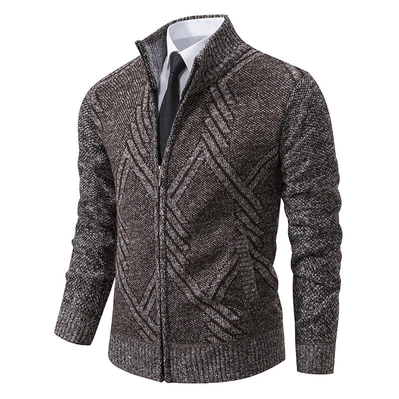 Herren elegante Strickjacke mit strukturiertem Zopfmuster und hochschließendem Kragen Drune