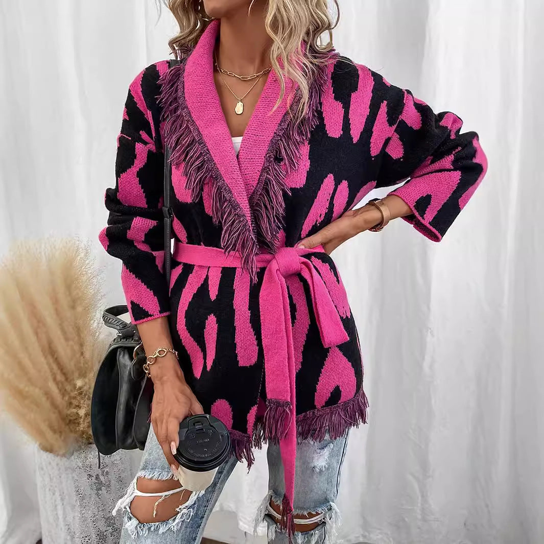 Damen Modische Strickjacke mit Fransendetails im auffälligen Tierdesign Drune