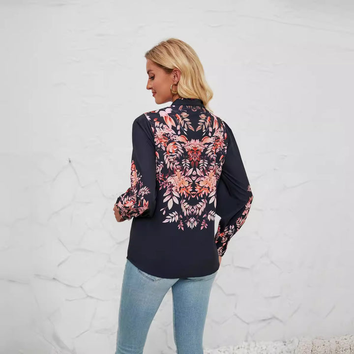 Damen elegante Bluse mit floralem Druck und weit geschnittenen Ärmeln Drune