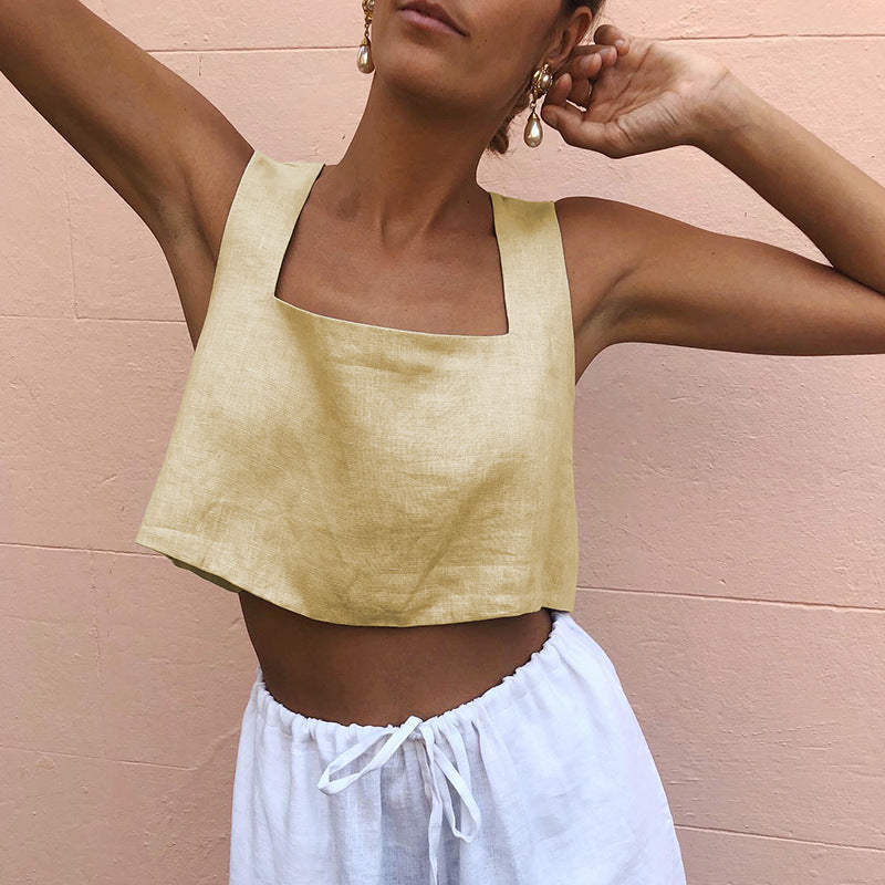 Damen Cropped Top mit quadratischem Ausschnitt und breiten Trägern Drune