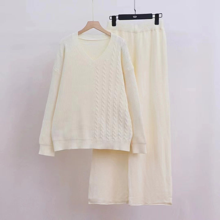 Damen Elegantes Strickpullover-Set mit V-Ausschnitt und losem Schnitt Drune