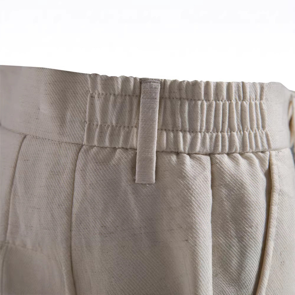 Herren nan lässige Leinenshorts mit Umschlag und Bundfalten Drune