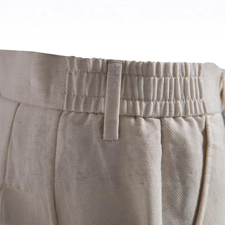 Herren nan lässige Leinenshorts mit Umschlag und Bundfalten Drune