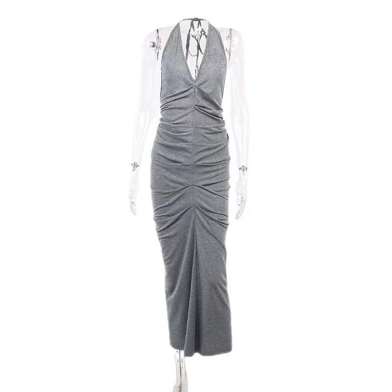 Damen Elegantes Wickelkleid mit tiefem V-Ausschnitt und gerafftem Design Drune