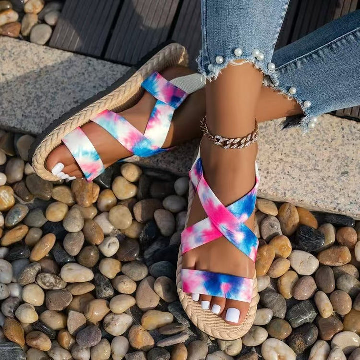 Damen Komfortable Riemensandalen mit elastischen Kreuzriemen und rutschfester Sohle Drune
