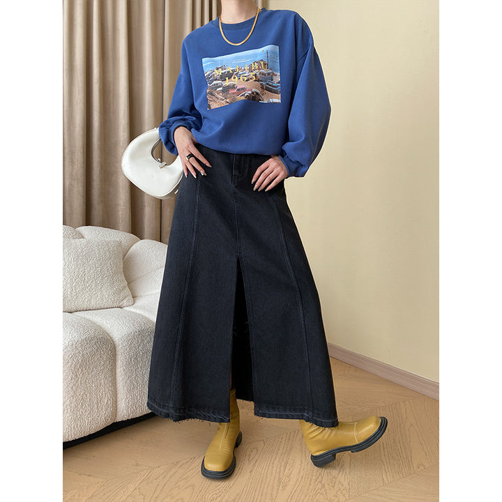 Damen Maxirock mit seitlichem Schlitz und hohem Bund Drune
