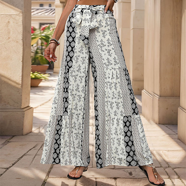 Damen weite Palazzo-Hose mit floralem Muster und elastischem Taillenzug Drune