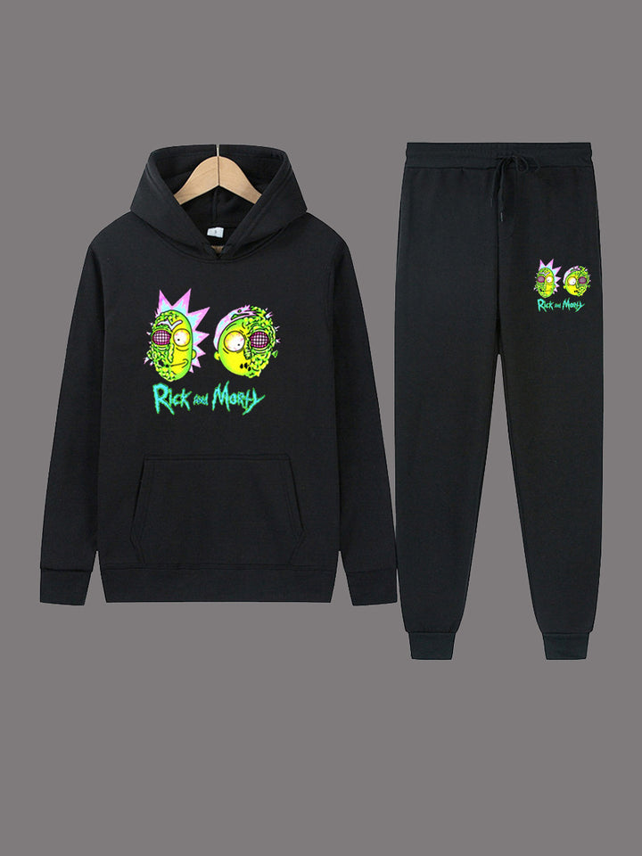 Damen Freizeit Hoodie und Jogginghose Set mit stylischem Cartoon-Druck Drune