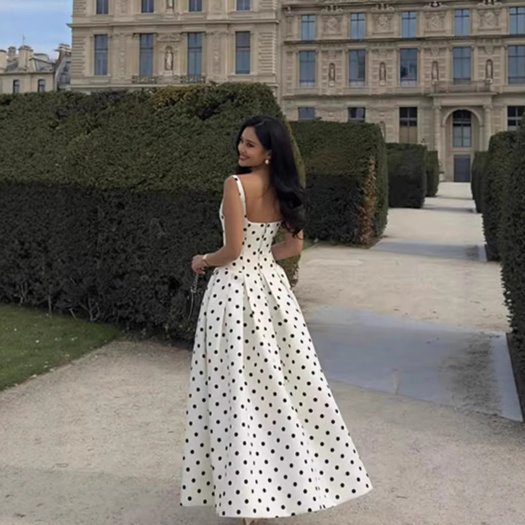 Damen Polka-Dot Cocktailkleid mit raffiniertem Rock Drune