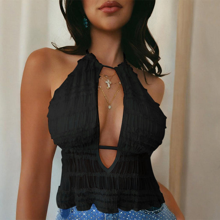 Damen Halter-Top mit tiefem Ausschnitt und Rüschendetails Drune