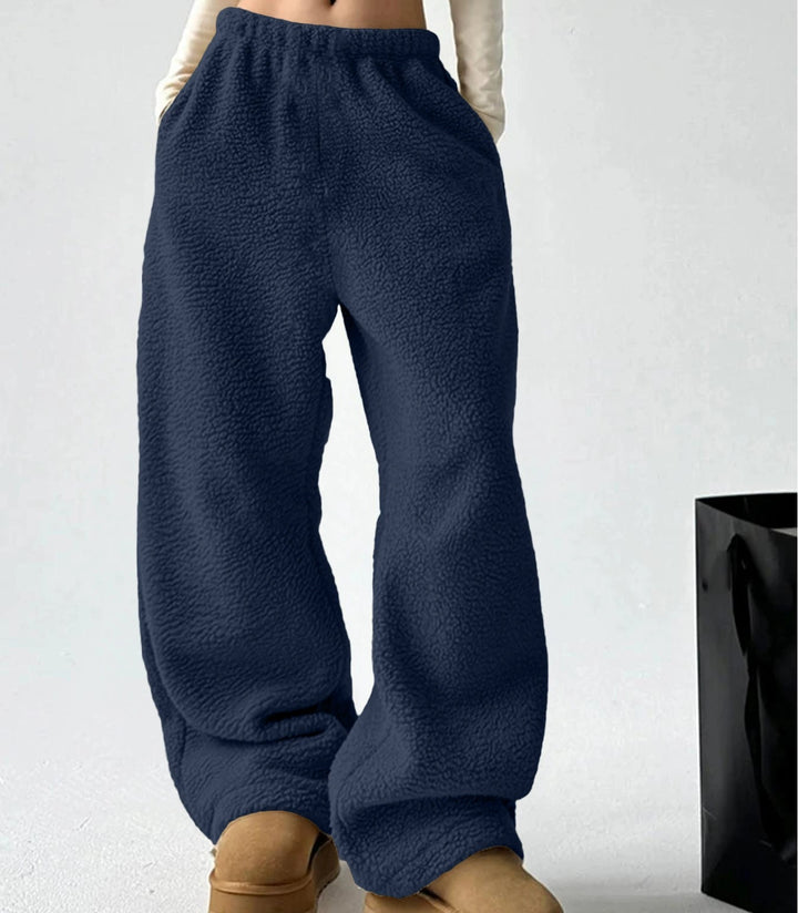 Damen bequeme Fleece-Hose mit weitem Schnitt und elastischem Bund Drune