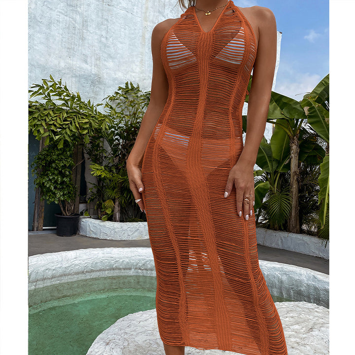 Damen Häkel-Strandkleid mit fransigen Elementen und hoher Taille Drune