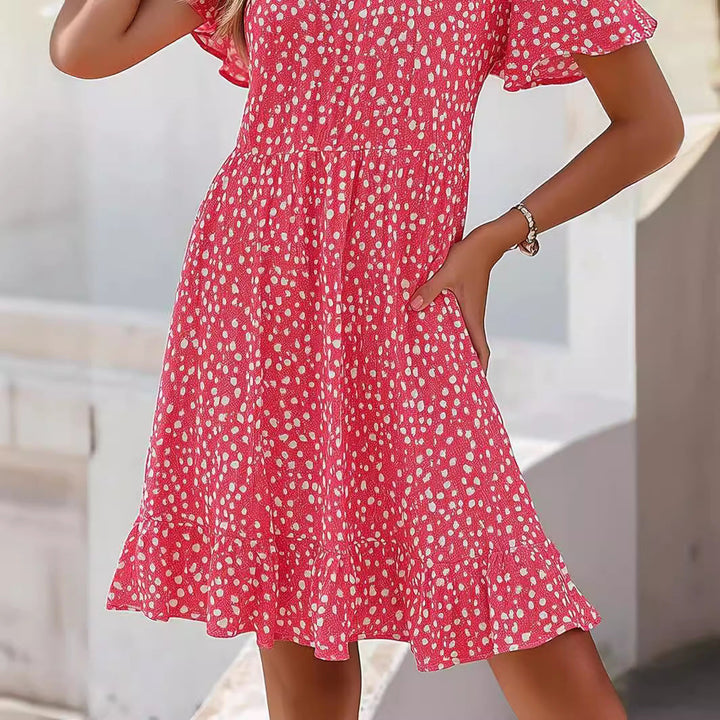 Damen lässiges Freizeitkleid mit fließendem Schnitt und Rüschensaum Drune