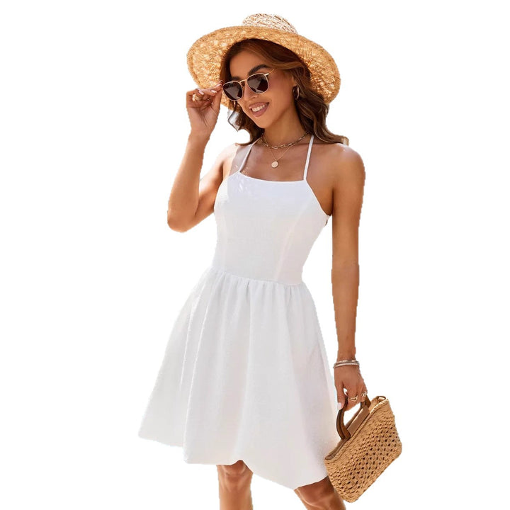 Damen sommerliches Strandkleid mit schulterfreiem Design und elegantem Rock Drune