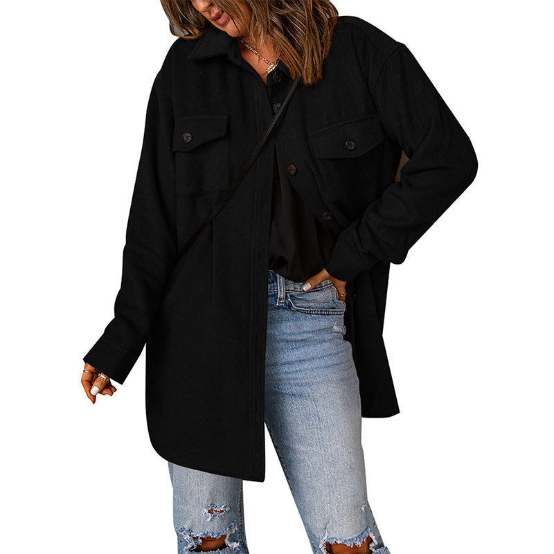 Drune | Damen Chic Overshirt Jacke mit Brusttaschen