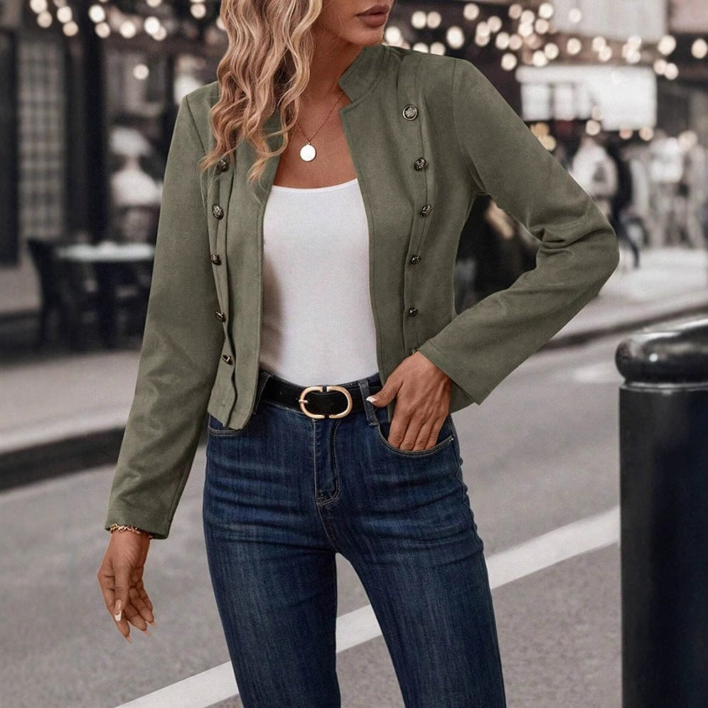 Damen nan taillierte Militärjacke mit Stehkragen und doppelter Knopfleiste Drune
