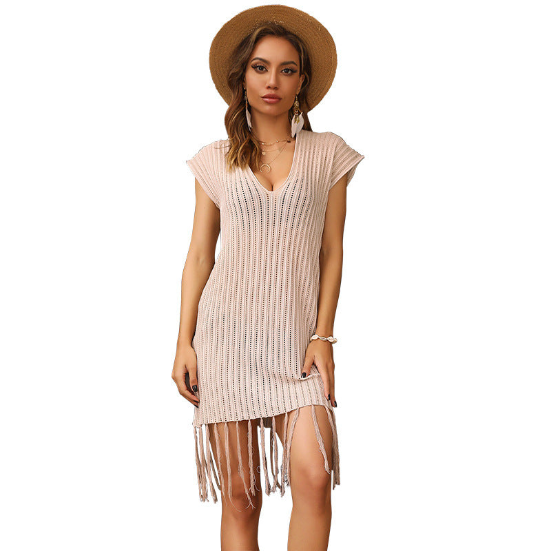 Damen Strandkleid mit Fransen und V-Ausschnitt Drune