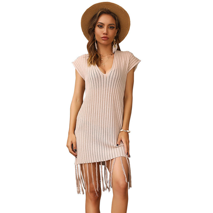 Damen Strandkleid mit Fransen und V-Ausschnitt Drune