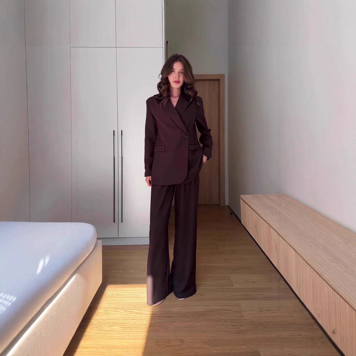 Damen elegantes Business-Set mit Blazer und weitem Hosen Drune