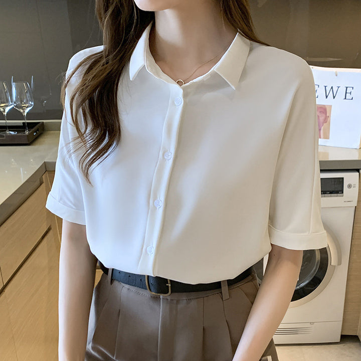 Damen Kurzarm Bluse mit elegantem Stehkragen und modischem Schnitt Drune
