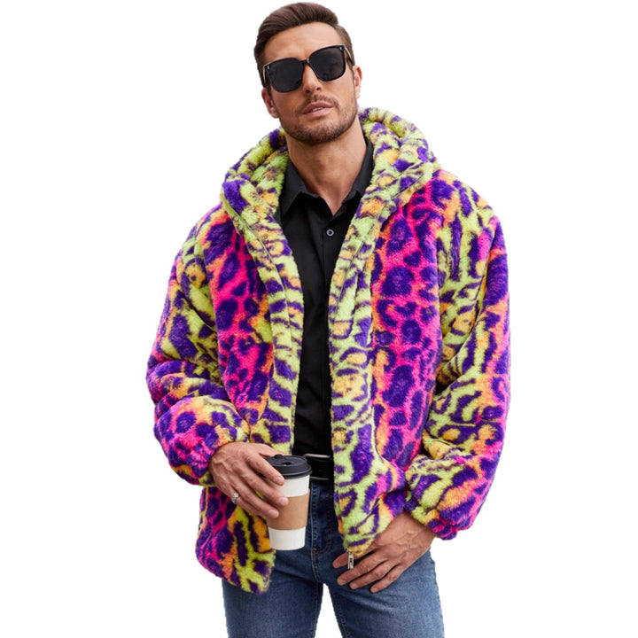 Herren Plüschjacke mit auffälligem Tierprint und Kapuze Drune