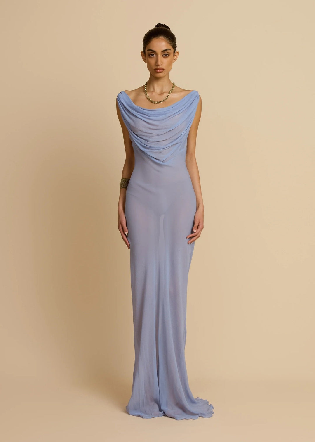 Damen Fließendes Maxikleid mit drapiertem Ausschnitt Drune