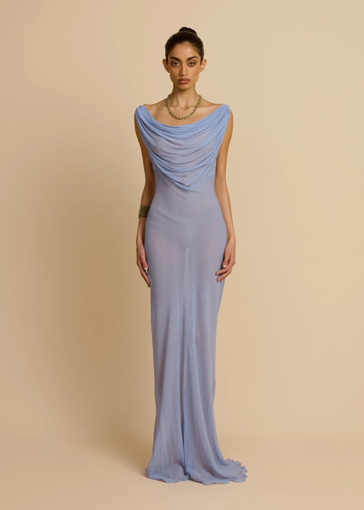 Damen Fließendes Maxikleid mit drapiertem Ausschnitt Drune
