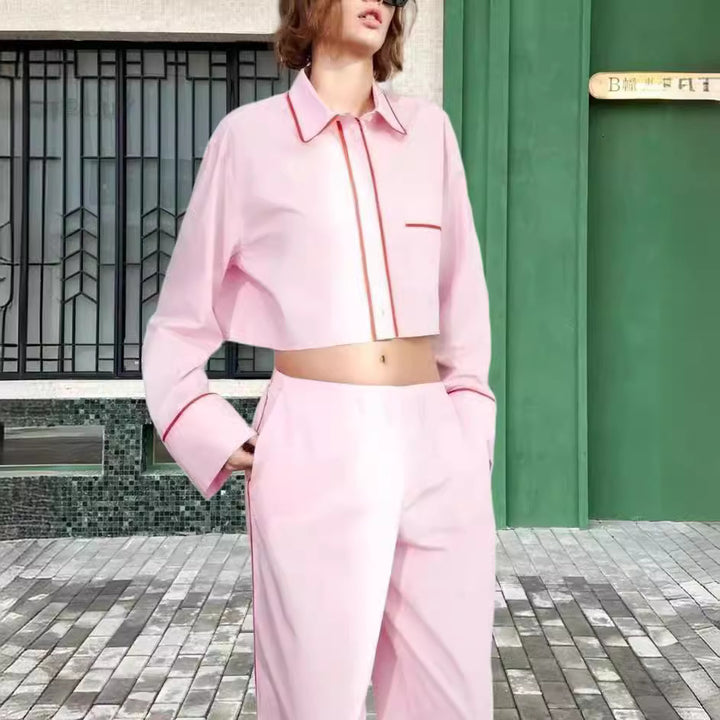 Damen modisches zweiteiliges Set mit Crop-Top und weiten Hosen Drune