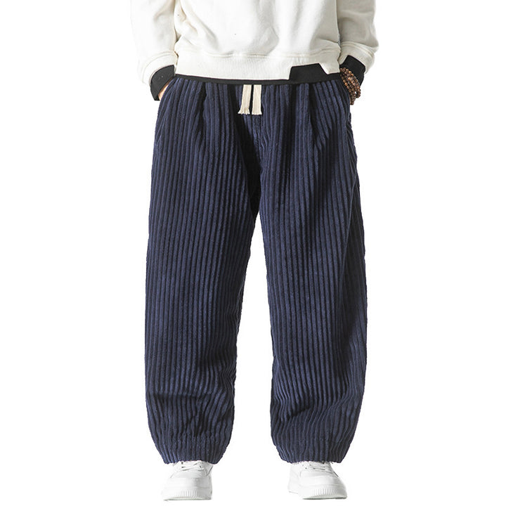 Herren nan weite Breitcord-Hose mit elastischem Bund, Kordelzug und tiefen Eingrifftaschen Drune