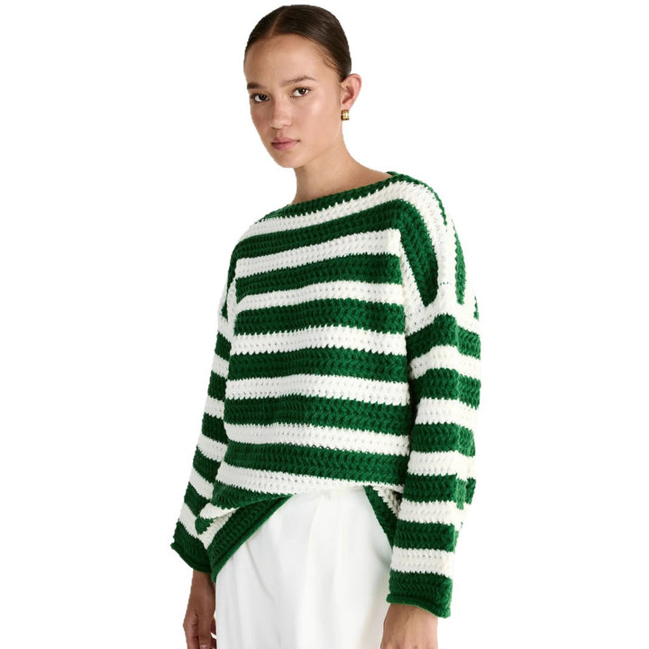 Damen lässiger Oversize-Pullover mit Streifenmuster Drune