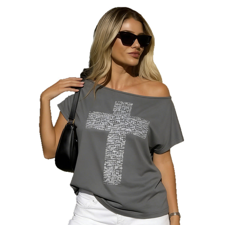 Damen lässiges Oversize-Shirt mit modischem Kreuzdesign Drune
