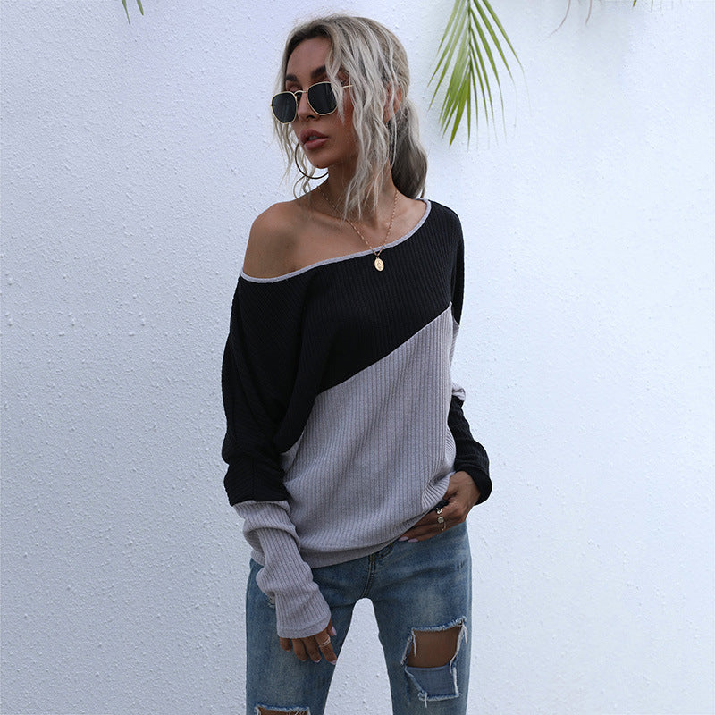 Damen lässiger Oversized Pullover mit asymmetrischem Farbblockdesign Drune