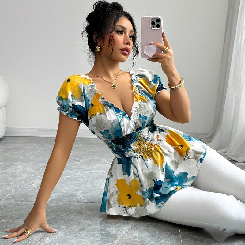 Damen elegantes Oberteil mit Rüschendetails und figurbetontem Schnitt Drune