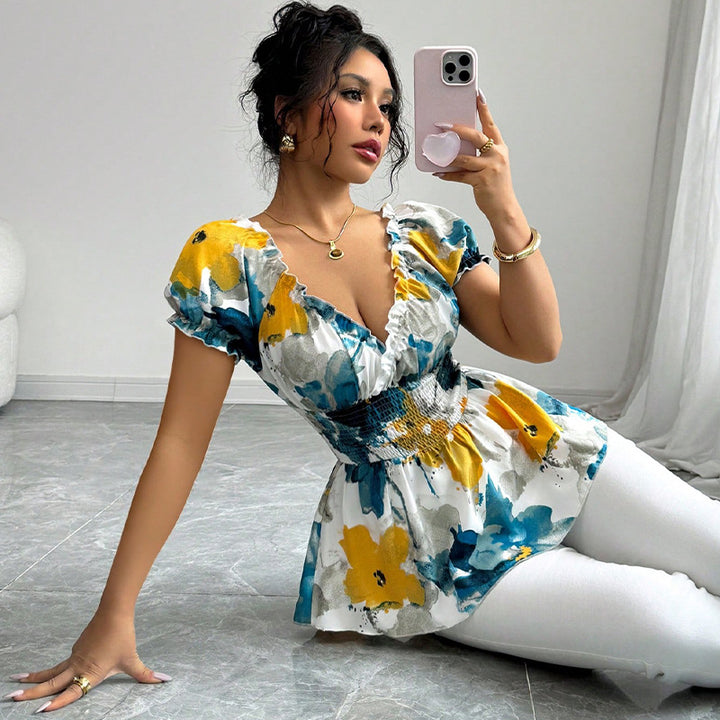 Damen elegantes Oberteil mit Rüschendetails und figurbetontem Schnitt Drune