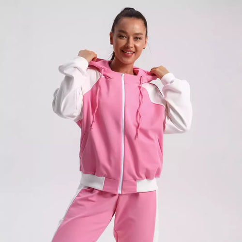 Damen sportliches Kapuzenanzug mit bequemen Nagelstreifen Drune