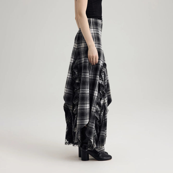 Damen Maxirock mit asymmetrischem Saum und Rüschendetails Drune