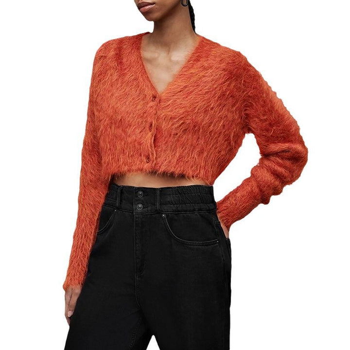 Damen Kurzarm Strickjacke mit weichem Fleece-Design Drune