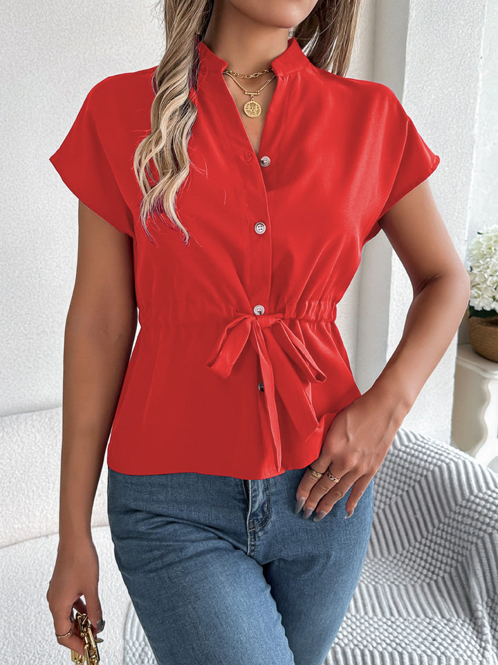 Damen Blusenshirt mit tailliertem Schnitt und kurzen Ärmeln Drune