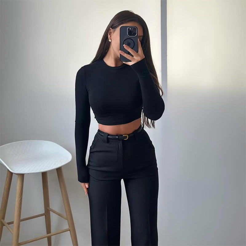 Damen Cropped Langarmoberteil mit weit geschnittenen Hosen Drune