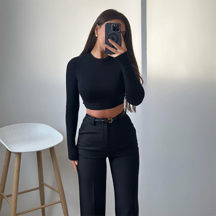 Damen Cropped Langarmoberteil mit weit geschnittenen Hosen Drune