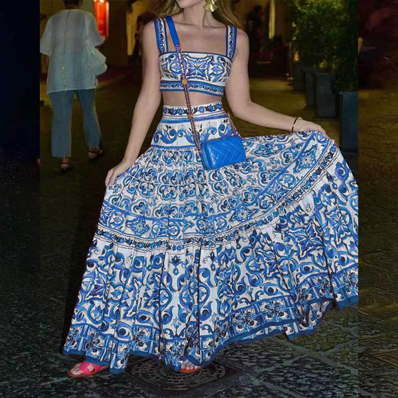 Damen Zweiteiliges Set mit floralem Print und schwingendem Rock Drune