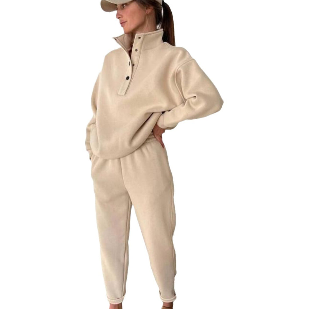 Damen nan kuscheliges Oversize Fleece-Set mit Stehkragen und Jogger Drune