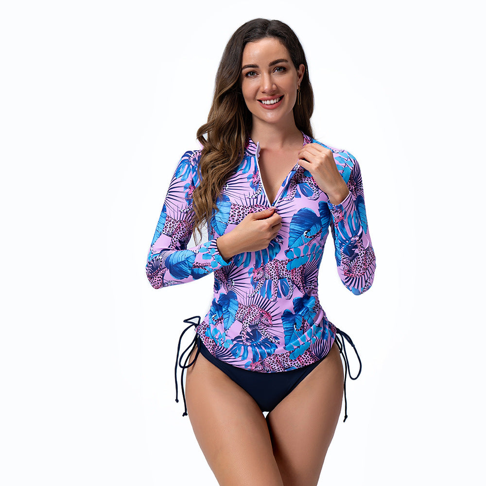 Damen Sportlicher Langarm Rashguard mit floralem Muster Drune
