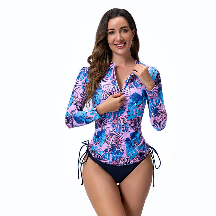 Damen Sportlicher Langarm Rashguard mit floralem Muster Drune