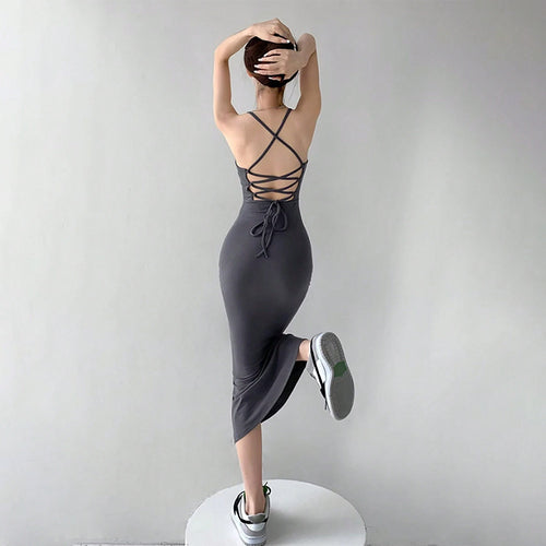 Damen Langarm Spitzenkleid mit figurbetontem Schnitt und dekorativer Schnürung Drune